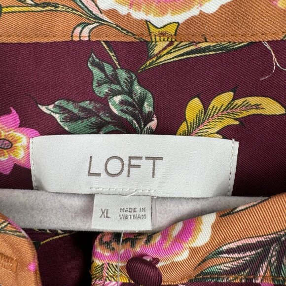 Loft Mixed Print Henley Blouse beautiful fall colors top shirt blouse NWT size X - Picture 3 of 13